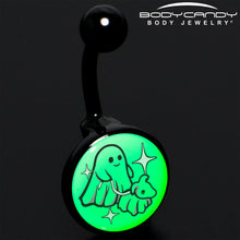 Load image into Gallery viewer, Black Anodized Glow in the Dark Halloween Ghost Dog Walker Belly Ring by Onyx O