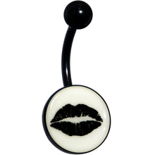 Load image into Gallery viewer, Black Glow in the Dark Lipstick Kiss Mark Belly Ring by Onyx O