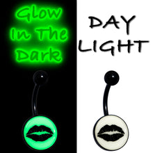 Load image into Gallery viewer, Black Glow in the Dark Lipstick Kiss Mark Belly Ring by Onyx O