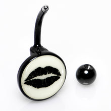 Load image into Gallery viewer, Black Glow in the Dark Lipstick Kiss Mark Belly Ring by Onyx O