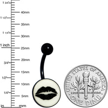 Load image into Gallery viewer, Black Glow in the Dark Lipstick Kiss Mark Belly Ring by Onyx O