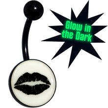 Load image into Gallery viewer, Black Glow in the Dark Lipstick Kiss Mark Belly Ring by Onyx O