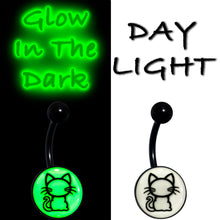 Load image into Gallery viewer, Black Anodized Glow in the Dark Kitty Cat Belly Ring by Onyx O