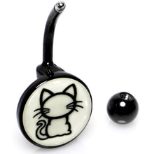 Load image into Gallery viewer, Black Anodized Glow in the Dark Kitty Cat Belly Ring by Onyx O
