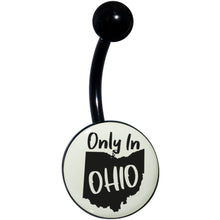 Load image into Gallery viewer, Glow in the Dark Black Only in Ohio Belly Ring by Onyx O