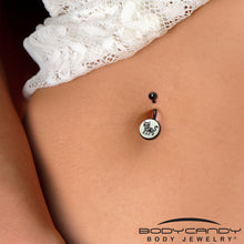 Load image into Gallery viewer, Black Anodized Glow in the Dark Skeleton Kitty Cat Belly Ring by Onyx O