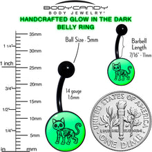 Load image into Gallery viewer, Black Anodized Glow in the Dark Skeleton Kitty Cat Belly Ring by Onyx O