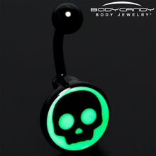 Load image into Gallery viewer, Glow in the Dark Simple Skull Belly Ring by Onyx O