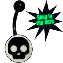 Load image into Gallery viewer, Glow in the Dark Simple Skull Belly Ring by Onyx O