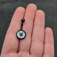 Load image into Gallery viewer, Black Glow in the Dark Black Widow Spider Belly Ring by Onyx O