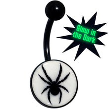 Load image into Gallery viewer, Black Glow in the Dark Black Widow Spider Belly Ring by Onyx O