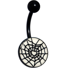 Load image into Gallery viewer, Black Glow in the Dark Heart Spider Web Belly Ring by Onyx O
