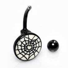 Load image into Gallery viewer, Black Glow in the Dark Heart Spider Web Belly Ring by Onyx O