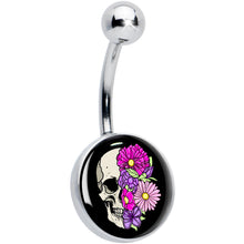 Load image into Gallery viewer, Floral Flowers Skull Belly Ring by Onyx O