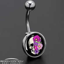 Load image into Gallery viewer, Floral Flowers Skull Belly Ring by Onyx O