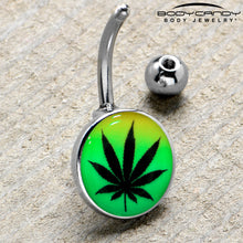 Load image into Gallery viewer, Steel Glow in the Dark Rainbow Ganja Leaf Belly Ring