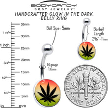 Load image into Gallery viewer, Steel Glow in the Dark Rainbow Ganja Leaf Belly Ring