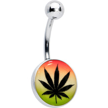 Load image into Gallery viewer, Steel Glow in the Dark Rainbow Ganja Leaf Belly Ring