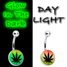 Load image into Gallery viewer, Steel Glow in the Dark Rainbow Ganja Leaf Belly Ring