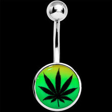 Load image into Gallery viewer, Steel Glow in the Dark Rainbow Ganja Leaf Belly Ring