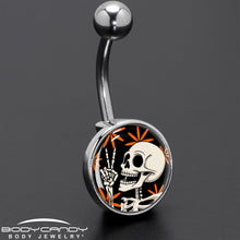 Load image into Gallery viewer, Peace Sign Skeleton Belly Ring by Onyx O