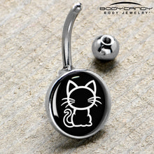 Load image into Gallery viewer, Black and White Kitty Cat Belly Ring by Onyx O