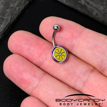 Load image into Gallery viewer, Yellow Slice of Lemon Belly Ring by Onyx O