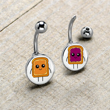 Load image into Gallery viewer, PB and J Peanut Butter and Jelly Sandwich BFF Set of 2 Belly Rings by Onyx O
