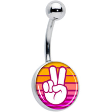 Load image into Gallery viewer, Retro Stripes Peace Sign Fingers Belly Ring by Onyx O