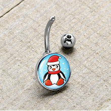 Load image into Gallery viewer, Snowfall Holiday Penguin Belly Ring by Onyx O