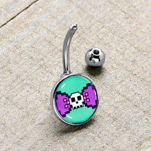 Load image into Gallery viewer, Retro Pixel Skull Belly Ring by Onyx O