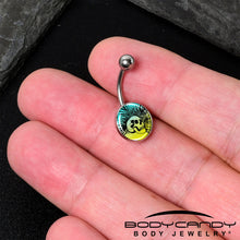 Load image into Gallery viewer, Blue Haze Sunset Skull and Palms Belly Ring by Onyx O