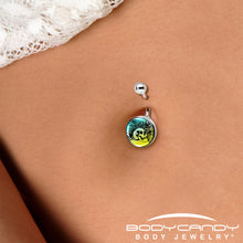 Load image into Gallery viewer, Blue Haze Sunset Skull and Palms Belly Ring by Onyx O