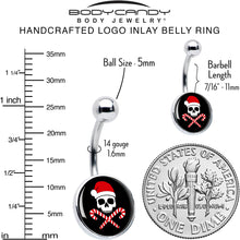 Load image into Gallery viewer, Santa Pirate Candy Cane Skull Belly Ring by Onyx O