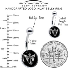 Load image into Gallery viewer, Black White Winged Cross Belly Ring by Onyx O