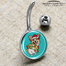 Load image into Gallery viewer, Christmas Holiday Lights Corgi Dog Belly Ring by Onyx O