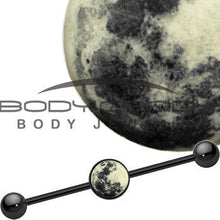Load image into Gallery viewer, 14G Black Glow in the Dark Full Moon Industrial Barbell 37mm