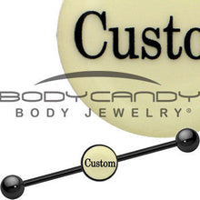 Load image into Gallery viewer, Custom Glow in the Dark Personalized Industrial Barbell in Black Titanium