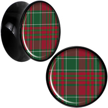 Load image into Gallery viewer, Christmas Red Green Plaid Black Acrylic Saddle Plug Set Sizes 5mm to 20mm