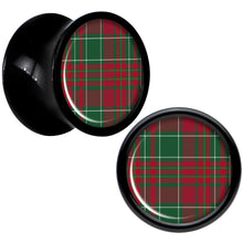 Load image into Gallery viewer, Christmas Red Green Plaid Black Acrylic Saddle Plug Set Sizes 5mm to 20mm