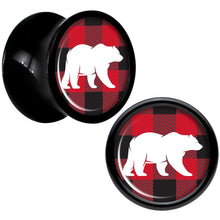 Load image into Gallery viewer, Red Black Plaid Polar Bear Black Acrylic Saddle Plug Set Sizes 5mm to 20mm