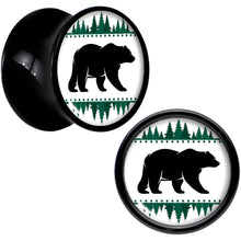 Load image into Gallery viewer, Winter Polar Bear in Woods Black Acrylic Saddle Plug Set Sizes 5mm to 20mm