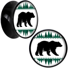Load image into Gallery viewer, Winter Polar Bear in Woods Black Acrylic Saddle Plug Set Sizes 5mm to 20mm