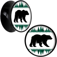 Load image into Gallery viewer, Winter Polar Bear in Woods Black Acrylic Saddle Plug Set Sizes 5mm to 20mm