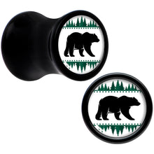 Load image into Gallery viewer, Winter Polar Bear in Woods Black Acrylic Saddle Plug Set Sizes 5mm to 20mm
