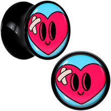 Load image into Gallery viewer, Black Acrylic Heartbreak Bandaged Heart Double Flare Plug Set by Onyx O