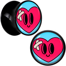 Load image into Gallery viewer, Black Acrylic Heartbreak Bandaged Heart Double Flare Plug Set by Onyx O