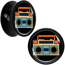 Load image into Gallery viewer, Black Acrylic Retro Boombox Double Flare Plug Set by Onyx O