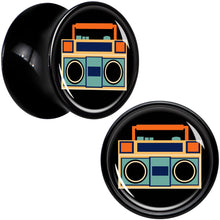 Load image into Gallery viewer, Black Acrylic Retro Boombox Double Flare Plug Set by Onyx O