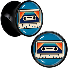 Load image into Gallery viewer, Black Acrylic Retro Cassette Double Flare Plug Set by Onyx O